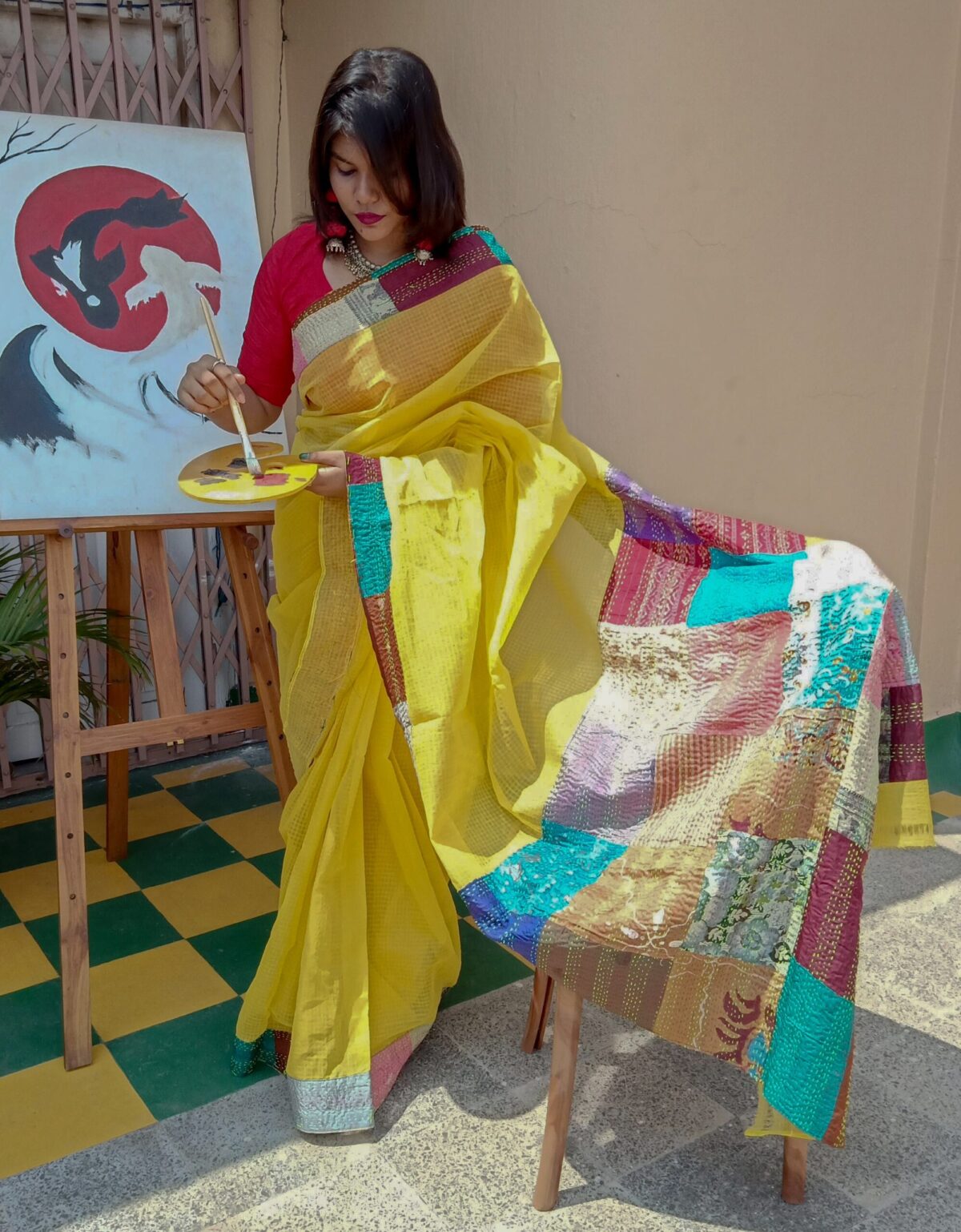 Kantha Patchwork on Resham Kota - Image 1