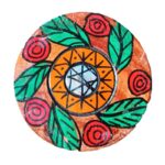 Patachitra on Wooden Coaster. Abstract with Floral Design.