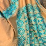 Bangalore Silk Saree – Beige with Turquoise Blue Woven Design - Image 2