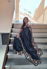 Silk Saree adorned in vibrant Kathiawadi artistry