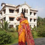 Hand Batick Silk Saree in Mustard Yellow and Red – Elegant Handcrafted Batik Silk Saree for Festive & Traditional Wear
