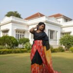 Hand Blocked Silk Saree in Black with Red and Mustard – Elegant Handcrafted Block Print Silk Saree for Festive Wear