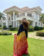 Hand Blocked Silk Saree in Black with Red and Mustard – Elegant Handcrafted Block Print Silk Saree for Festive Wear - Image 2