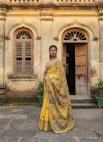 Half Tussar Saree with Lambani Work in Mustard Yellow – Handcrafted Tussar Silk Saree with Traditional Tribal Embroidery