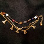 Anti Tarnish Stone Setting Bracelet – Gold Tone Layered Bracelet with Multicolor Stones & Triangle Charms
