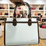 Elegant White & Brown Structured Leather Handbag for Women - Women's Collection