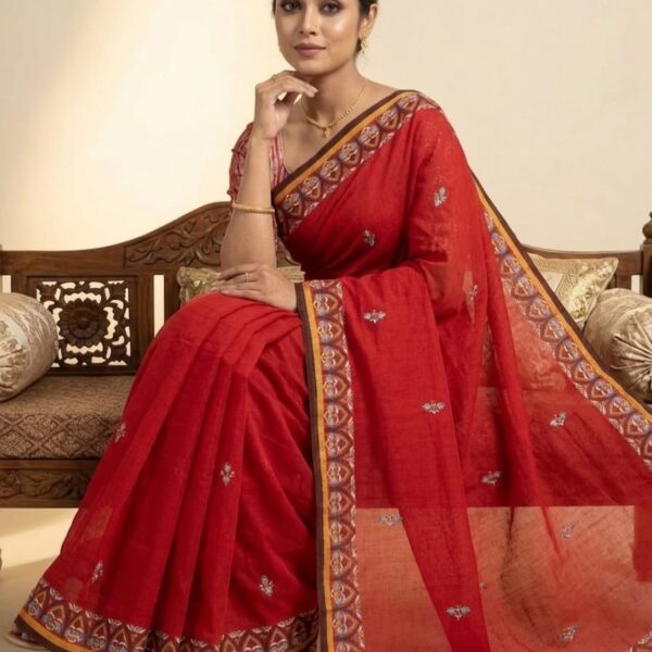 Bangladeshi Cotton Saree with Handcrafted Job Work Border