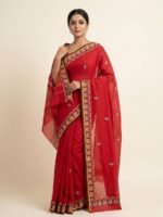 Bangladeshi Cotton Saree with Handcrafted Job Work Border - Image 2
