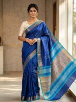 Elegant Royal Blue Handwoven Tussar Saree - Bhagalpur Tussar