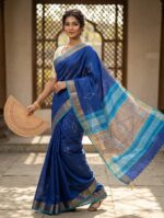 Elegant Royal Blue Handwoven Tussar Saree - Bhagalpur Tussar - Image 3