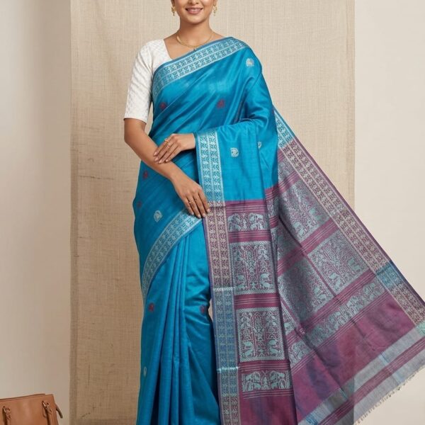 Chhattisgarh Tussar Saree – Blue