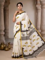 Themed Hand Blocked Cotton Saree - Image 3
