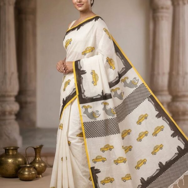 Themed Hand Blocked Cotton Saree