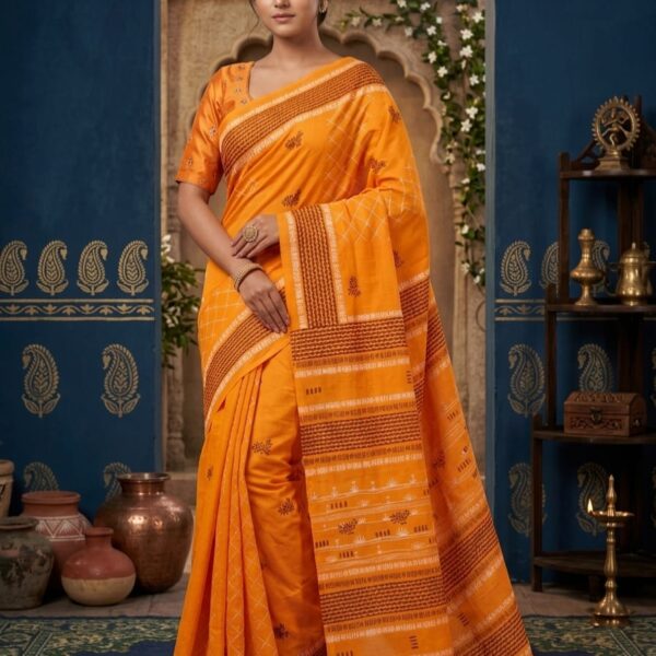 Half Tussar with Hand blocked