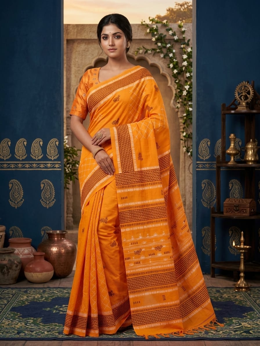 hand blocked (2) Half Tussar with Hand blocked - Image 1