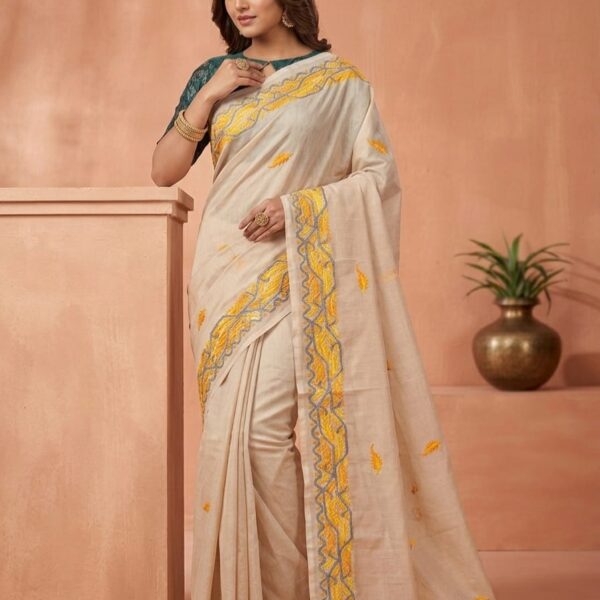 Half Tussar with Jamdani work. Soft and Classic
