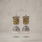 Oxidized Silver Butterfly Jhumka Earrings with Pearl Drops