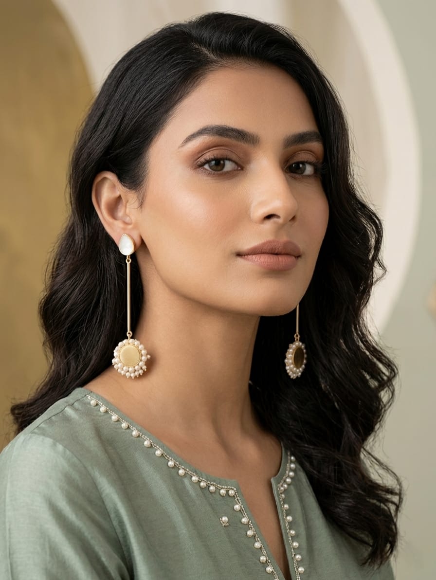 pink pearl earring (2) Light Pink Pearl and Stone Earring - Image 1