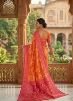 Elegant Orange Rajasthani Kota Doria Saree with Pink Woven Border - Image 2