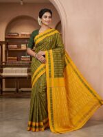 Olive Green & Mustard Handloom Teliya Cotton Saree