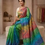 Multicolor Tussar Silk Saree with Intricate Cut Work Design