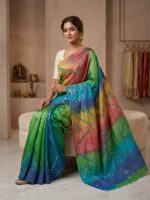 Multicolor Tussar Silk Saree with Intricate Cut Work Design