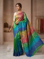 Multicolor Tussar Silk Saree with Intricate Cut Work Design - Image 3