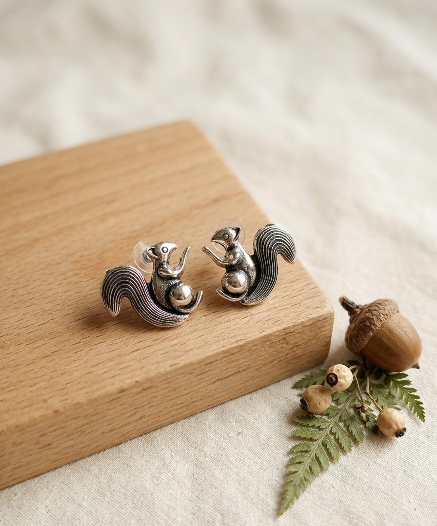 Squirrel Oxidised Stud Earrings (2) Squirrel Oxidised Stud Earrings - Image 1