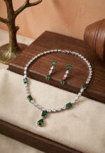 American Diamond Necklace set Green Pearl Drop - Image 2