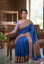 Hand blocked Silk Saree with Ari Work - Image 2