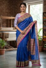 Hand blocked Silk Saree with Ari Work