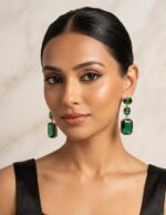 Green Crystal Drop Earrings - Image 2