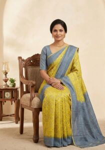 Hand blocked Tussar Saree