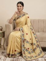 Beige Tussar Silk Saree with Parsi Embroidery Work