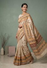 Hand blocked Tussar Saree