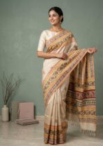 Hand blocked Tussar Saree - Image 4