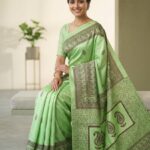 Hand blocked Silk Saree - Floral Green