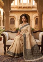 Tussar with Cut work - Beige