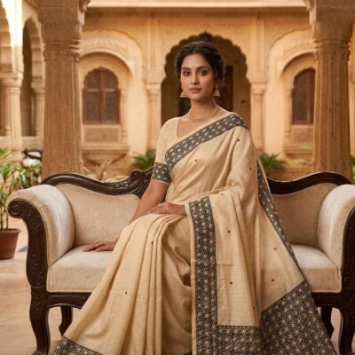 Tussar with Cut work - Beige