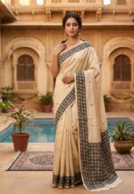 Tussar with Cut work - Beige - Image 3